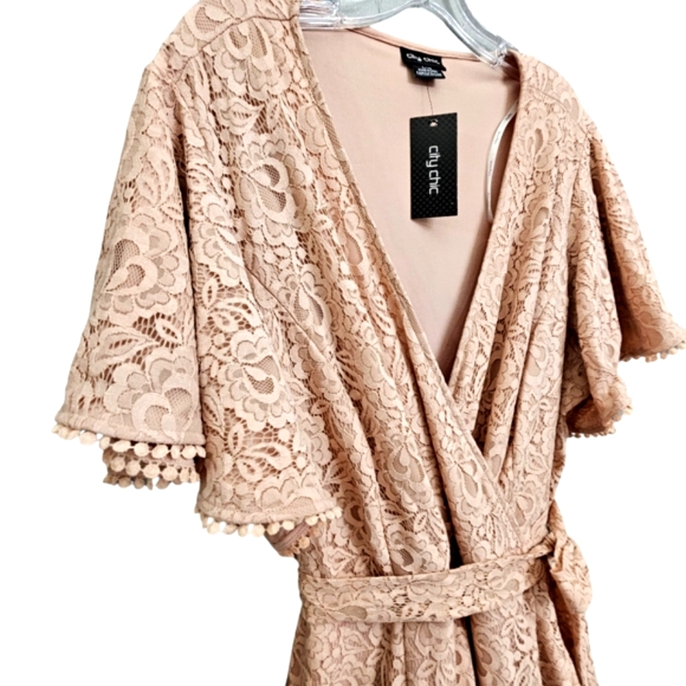 Nwt City Chic Sweet Luv Rose Quartz Lace Flutter Sleeve Vneck Knit Ruffle Dress - Picture 6 of 17